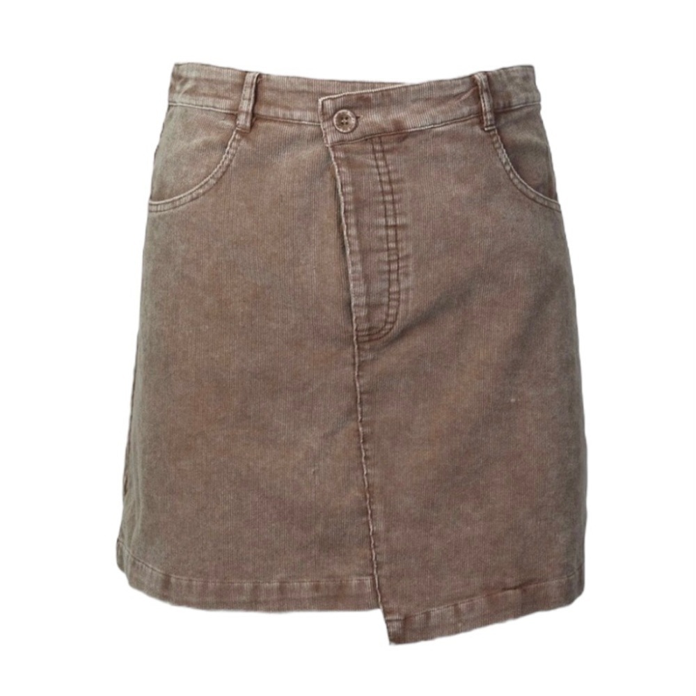 Sadie & Sage Mini Mocha Brown Corduroy Skirt Asymmetrical Hem Small